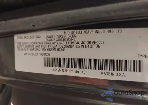 2007 Subaru Legacy 2.5Gt Limited from USA, damaged, VIN 4S3BL676774201538